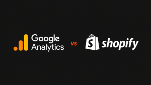 Shopify vs GA4 revenue reporting comparison graphic for ecommerce analytics and attribution